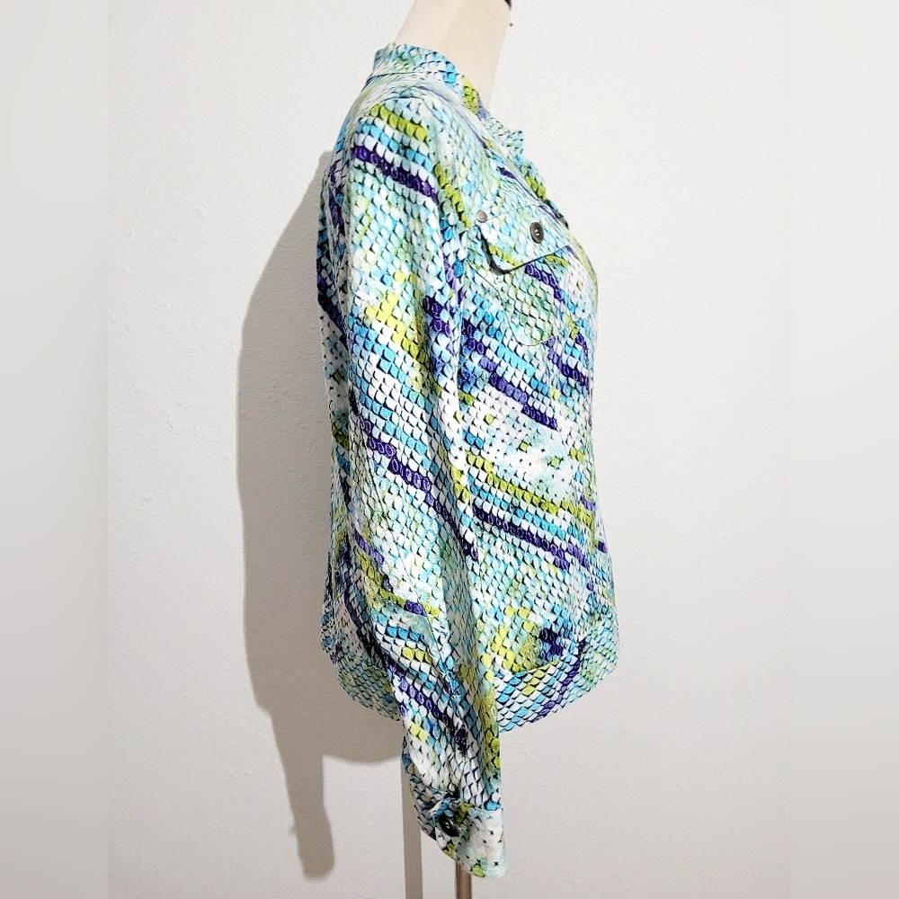 Chico's Stretch Colorful Snakeskin Pattern Jacket Woman's Size 2 LARGE - Picture 2 of 8